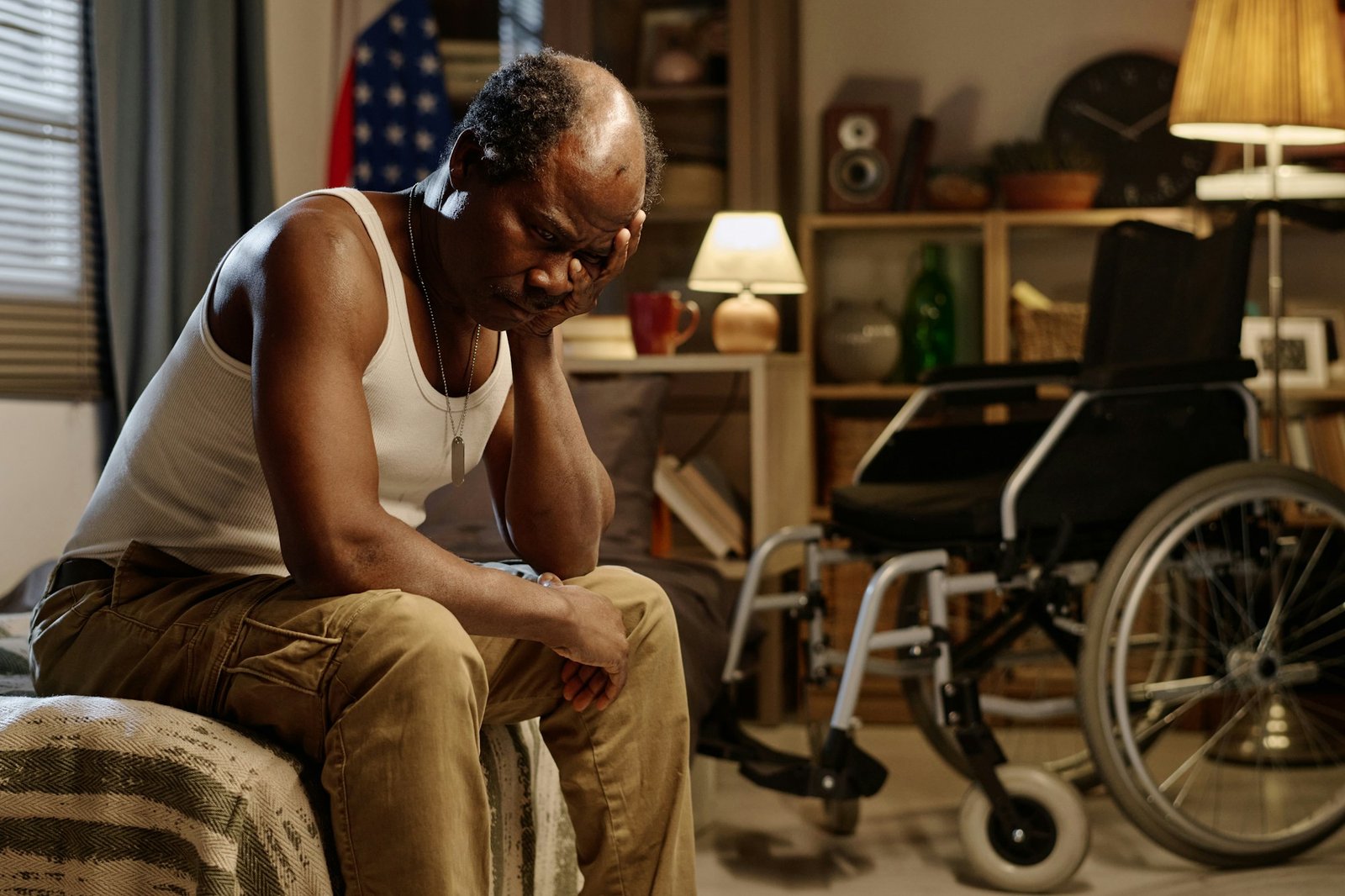 Retired Black Man with Disability Suffering from Loneliness
